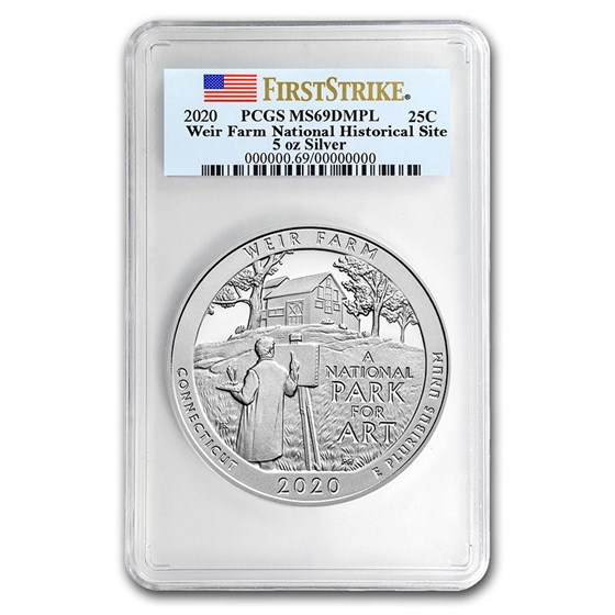 2020 5 oz Silver ATB Weir Farm Historic Site MS-69 DMPL PCGS (FS) 2020 5 oz Silver ATB Weir Farm Historic Site MS-69 DMPL PCGS (FS)